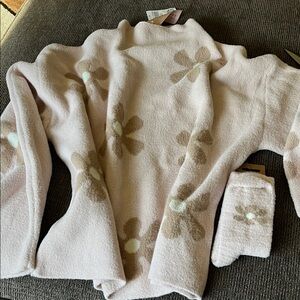 Philosophy Dusty Blush/Beige/Ivory Pink Floral Turtleneck Sweater w/Socks XL